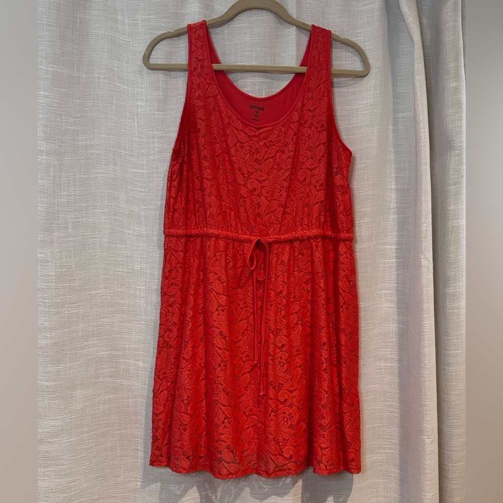 Kensie Lace Coral overlay sleeveless lined dress, Size L